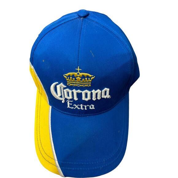 Corona Extra Beer Baseball Cap Hat Blue Yellow Raised Letters - Picture 1 of 3